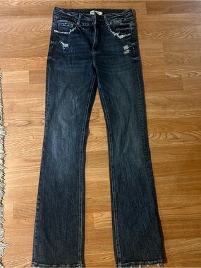 BKE Women's Dark Blue Distressed Bootcut Jeans